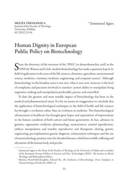 Human Dignity in European Public Policy on Biotechnology