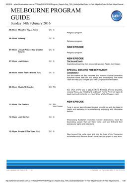 MELBOURNE PROGRAM GUIDE Sunday 14Th February 2016