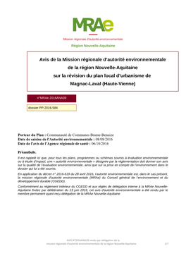 Avis De La Mission Régionale D'autorité Environnementale De La Région