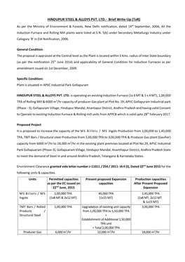 HINDUPUR STEEL & ALLOYS PVT. LTD.- Brief Write-Up (Tor)