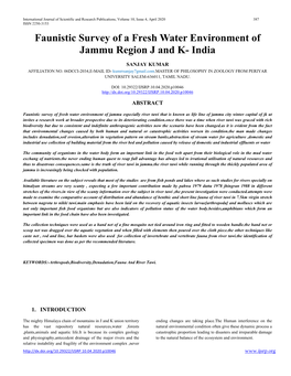 Faunistic Survey of a Fresh Water Environment of Jammu Region J and K- India