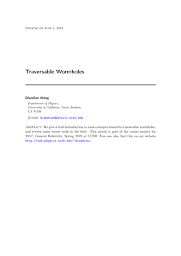 Traversable Wormholes