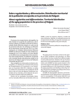 Sobre Regularidades Y Diferenciación. Distribución Territorial De La Población Envejecida En La Provincia De Holguín About Regularities and Differentiation