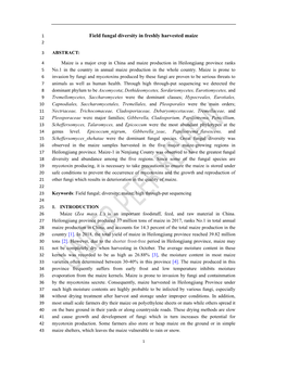 Field Fungal Diversity in Freshly Harvested Maize 2