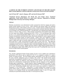 A Survey of the Nutrient Content and Intake of the Dry Season Diet Consumed by Captive Grand Cayman Iguanas (Cyclura Lewisi)