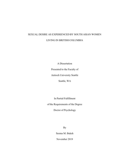 Sexual Desire As Experienced by South Asian Women Living in British Columbia