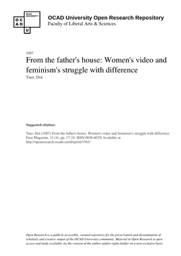 From the Father's House: Women's Video and Feminism's Struggle with Difference Tuer, Dot