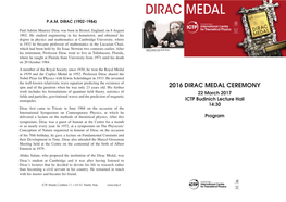 2016 Dirac Medal Ceremony