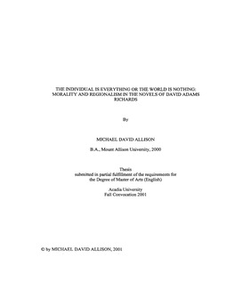 Morality and Regionalism in the Novels of David Adams Richards