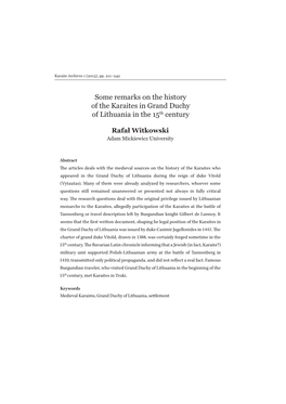 Some Remarks on the History of the Karaites in Grand Duchy of Lithuania in the 15Th Century