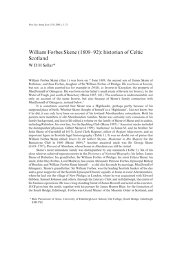 William Forbes Skene (1809–92): Historian of Celtic Scotland W D H Sellar*