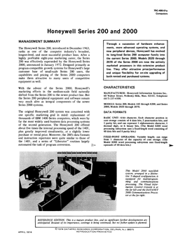 Honeywell Series 200 and 2000