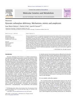 Pyruvate Carboxylase Deficiency: Mechanisms, Mimics and Anaplerosis