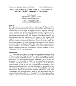 Location of Mosques and Town Planning Laws in Nigeria: Imperatives for Integration