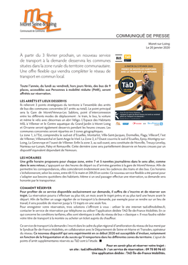 À Partir Du 3 Février Prochain, Un Nouveau Service De Transport À La Demande Desservira Les Communes Situées Dans La Zone Rurale Du Territoire Communautaire