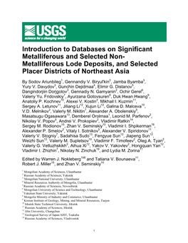 Metalliferous Lode Deposits, and Selected Placer Districts of Northeast Asia