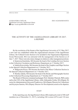 The Activity of the Jagiellonian Library in 2017