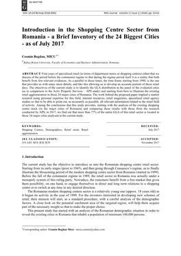 Introduction in the Shopping Centre Sector from Romania - a Brief Inventory of the 24 Biggest Cities - As of July 2017