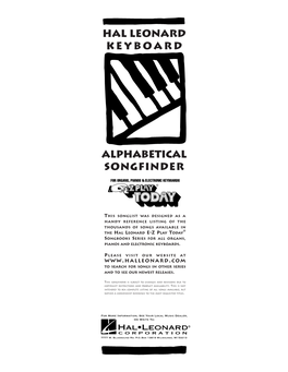 HAL LEONARD KEYBOARD Alphabetical Songfinder