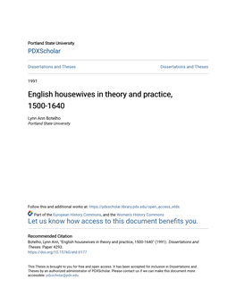 English Housewives in Theory and Practice, 1500-1640