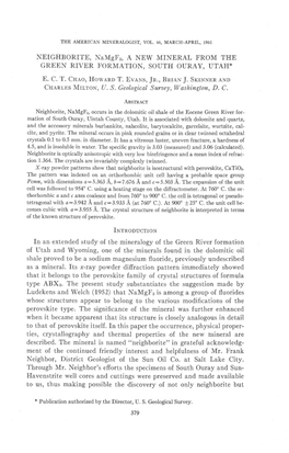 NEIGHBORITE, Nanigf3, a NEW MINERAL from the GREEN RIVER FORMATION, SOUTH OURAY, UTAH*