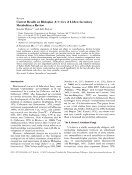 Current Results on Biological Activities of Lichen Secondary