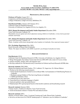 SOTHY ENG, Ph.D. Iacocca Hall, 111 Research Drive, Bethlehem, PA 18015-4794 Tel (610) 758-5857 • Fax (610) 758-6223 • Sothy.Eng@Lehigh.Edu •