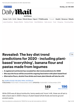 The Five Key Diet Trend Predictions for 2020 | Daily Mail Online 12/1/20, 4�13 Pm