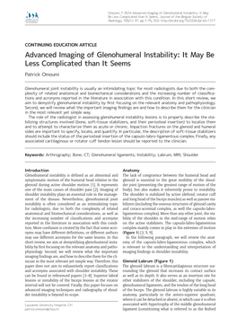 Advanced Imaging of Glenohumeral Instability: It May Be Less Complicated Than It Seems