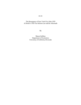 01-01 the Resurgence of New York City After 1920 Al Smith's 1920 Tax