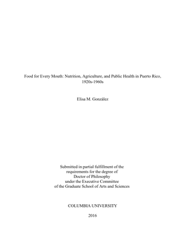 Food for Every Mouth: Nutrition, Agriculture, and Public Health in Puerto Rico, 1920S-1960S