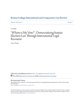 Democratizing Iranian Election Law Through International Legal Recourse Tanya Otsuka