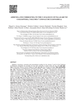 Adiciones Y Correcciones Al Catálogo De Coleópteros Paleárticos, Volúmenes 7 Y 8 (Curculionoidea)
