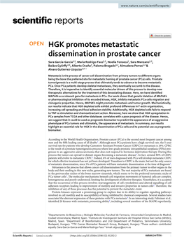 HGK Promotes Metastatic Dissemination in Prostate Cancer