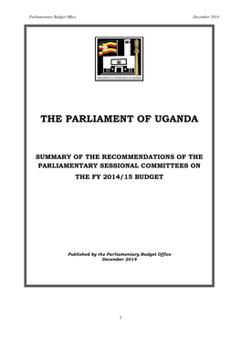 The Parliament of Uganda Summary of the Recommendations of The