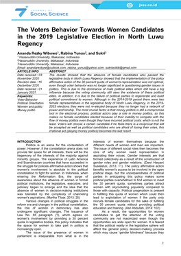 The Voters Behavior Towards Women Candidates in the 2019 Legislative Election in North Luwu Regency