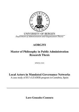 AORG351 Master of Philosophy in Public Administration Research Thesis Local Actors in Mandated Governance Networks