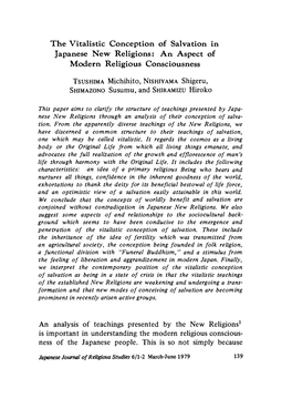 The Vitalistic Conception of Salvation in Japanese New Religions: an Aspect of Modern Religious Consciousness