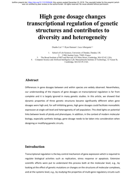 High Gene Dosage Changes Transcriptional Regulation of Genetic Structures and Contributes to Diversity and Heterogeneity