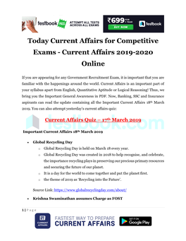 Current Affairs 2019-2020 Online