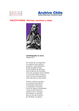 P VIOLETA PARRA Canciones Décimas