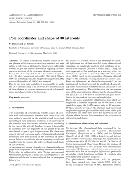 Pole Coordinates and Shape of 30 Asteroids