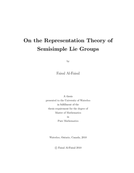 On the Representation Theory of Semisimple Lie Groups