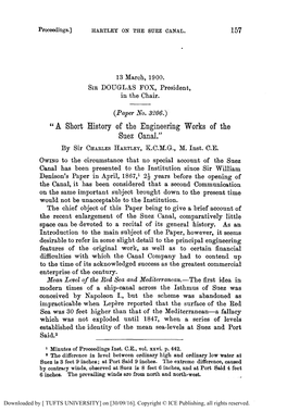 A Short History of the Engineering Works of the Suez Canal.” by Sir CHARLESHARTLEY, E.C.M.G., M