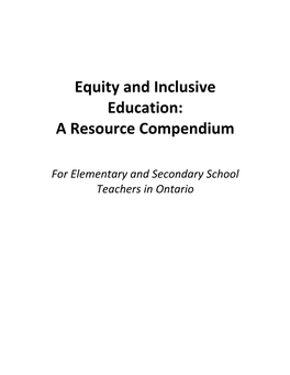 Equity and Inclusive Education: a Resource Compendium