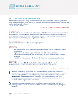 LESSON 2: the New Antisemitism After the Second World War...Many Assumed Antisemitism As They Knew It Had Become the Persona Non Grata of the Civilized World