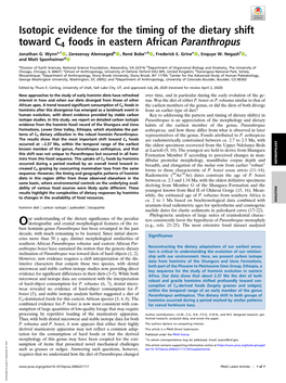 Isotopic Evidence for the Timing of the Dietary Shift Toward C4 Foods in Eastern African Paranthropus Jonathan G