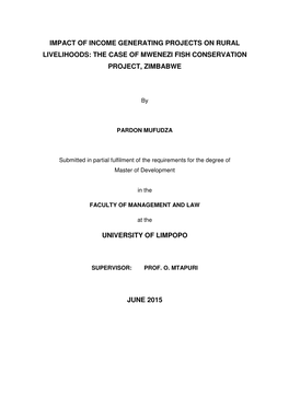 Impact of Income Generating Projects on Rural Livelihoods: the Case of Mwenezi Fish Conservation Project, Zimbabwe