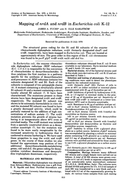 Mapping of Nrda and Nrdb in Escherichia Coli K-12 JAMES A