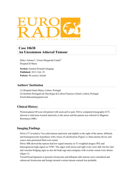 Case 10638 an Uncommon Adnexal Tumour